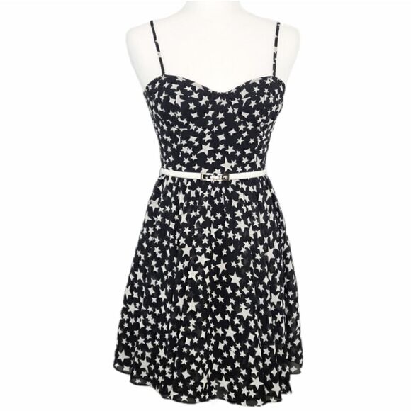 Pearl By Georgina Chapman of Marchesa Black White Stars Mini Strap Dress Size 2 - Picture 2 of 13